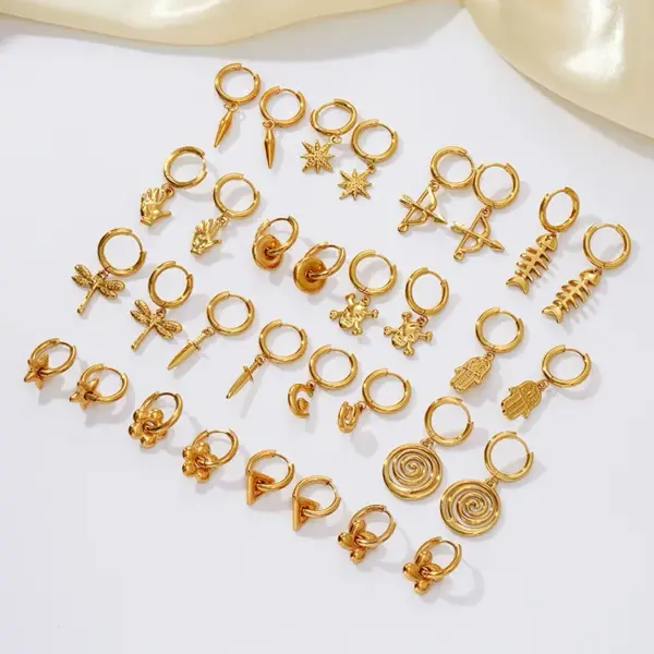 201 Stainless Steel Geometric Star Spiral Electroplated 18K Real Gold Plated Modern Style Classic Style Waterproof Non Tarnish Plating Charm Sleeper Hoop Earrings Drop Earrings