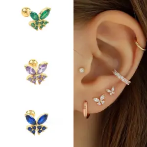 1 Piece 925 Sterling Sier Zircon Geometric Butterfly Ear Studs
