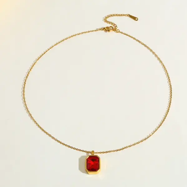 18K Gold Plated Stainless Steel Rectangle Pendant Necklace And Earrings With Embedded Zirconia For Women Casual Artistic Design