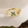 Wholesale Simple Style Flower Copper 18k Gold Plated Zircon Open Rings In Bulk