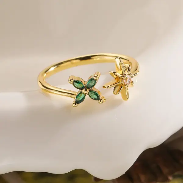 Wholesale Simple Style Flower Copper 18k Gold Plated Zircon Open Rings In Bulk