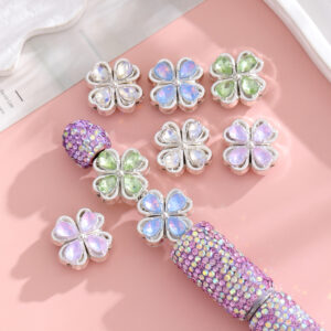 Wholesale New Product Cross-Border Heavy-Duty Flower Full Diamond Alloy Wearable Straight Hole Beads DIY Mobile Phone Keychain Handmade Jewelry