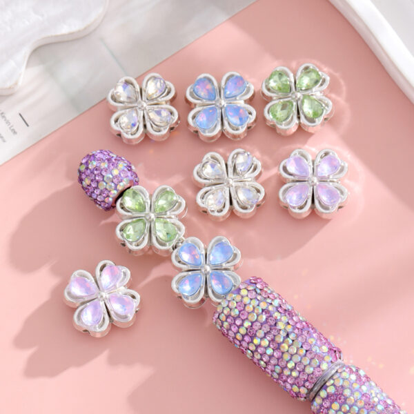 Wholesale New Product Cross-Border Heavy-Duty Flower Full Diamond Alloy Wearable Straight Hole Beads DIY Mobile Phone Keychain Handmade Jewelry