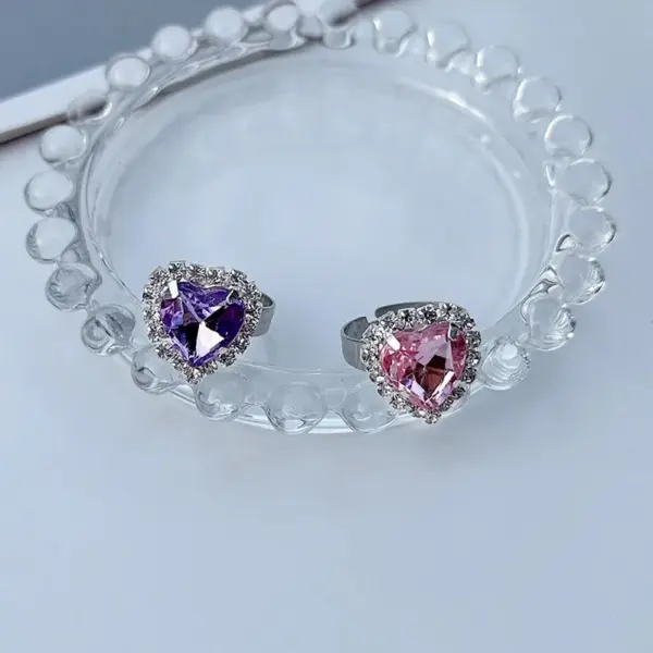 Wholesale Sweet Heart Shape Titanium Steel Inlay Zircon Rings