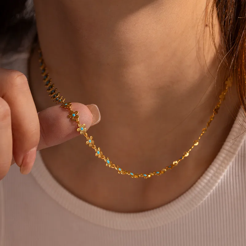 Wholesale PVD Coated Real Gold Plated 18K Gold Flower 304 Stainless Steel IG Style Basic Classic Style Waterproof Non Tarnish Bracelets Necklace