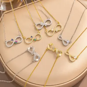 Wholesale Real Gold Plated 316 Stainless Steel PVD Coated Zircon Infinity Waterproof Non Tarnish Elegant Cable Chain Pendant Necklace For Women's