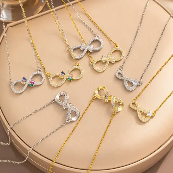 Wholesale Real Gold Plated 316 Stainless Steel PVD Coated Zircon Infinity Waterproof Non Tarnish Elegant Cable Chain Pendant Necklace For Women's