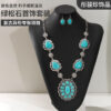Wholesale Cross-Border European and American Retro Special-Shaped Necklace Turquoise Earrings Western Style Exaggerated Turquoise Necklace Jewelry Set