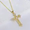 Wholesale Fashion Cross Copper Inlay Zircon Pendant Necklace 1 Piece