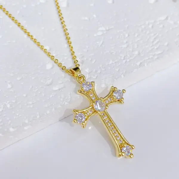 Wholesale Fashion Cross Copper Inlay Zircon Pendant Necklace 1 Piece