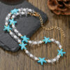 Wholesale Bohemian Wind Beach Series Turquoise Starfish Pearl Crystal Single Layer Necklace Seaside Holiday Style Clavicle Chain for Women