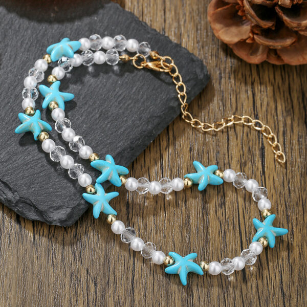 Wholesale Bohemian Wind Beach Series Turquoise Starfish Pearl Crystal Single Layer Necklace Seaside Holiday Style Clavicle Chain for Women
