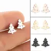 Wholesale PVD Coated 18K Gold Real Gold Plated Christmas Tree 304 Stainless Steel Fashion Waterproof Non Tarnish Ear Studs