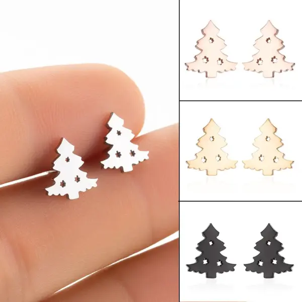 Wholesale PVD Coated 18K Gold Real Gold Plated Christmas Tree 304 Stainless Steel Fashion Waterproof Non Tarnish Ear Studs