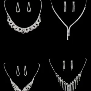 Sweet Water Droplets Tassel Eye Rhinestone Copper Plating Earrings Necklace 2 Piece Set