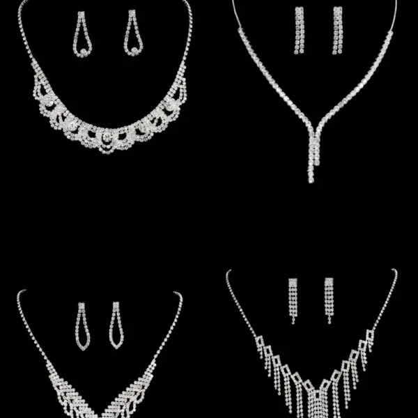 Sweet Water Droplets Tassel Eye Rhinestone Copper Plating Earrings Necklace 2 Piece Set