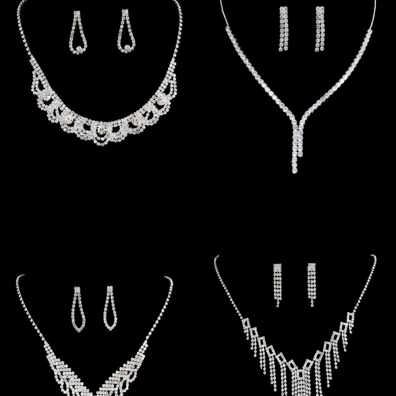 Wholesale Sweet Water oplets Tassel Eye Rhinestone Copper Plating Earrings Necklace 2 Piece Set