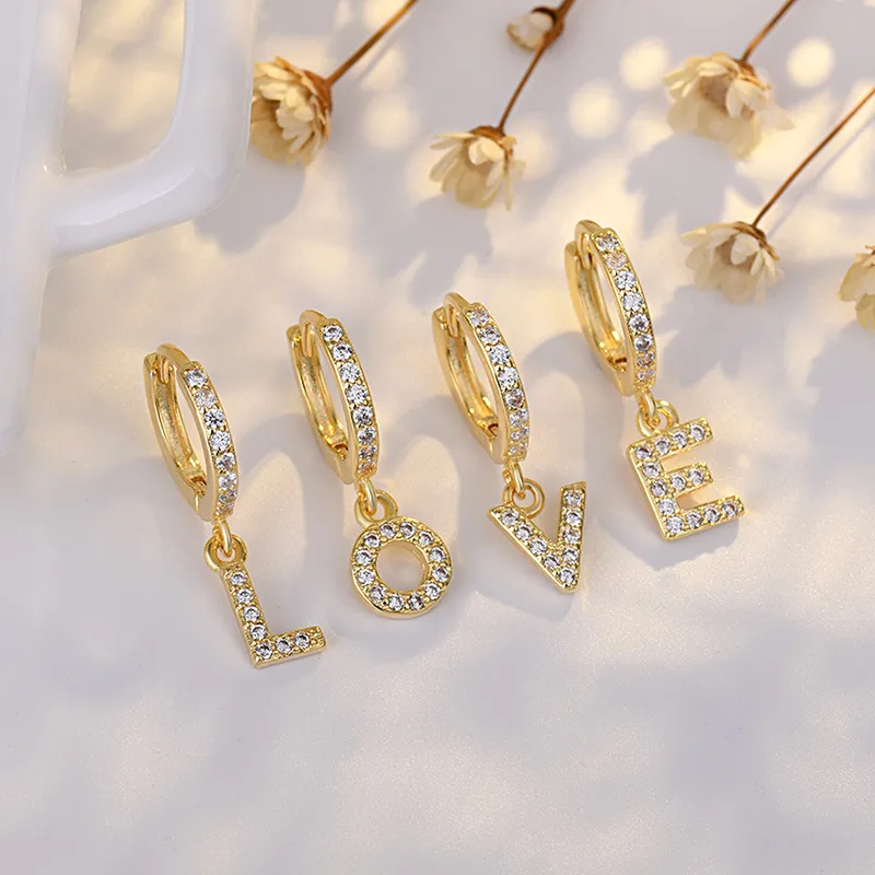 Wholesale Fashion Letter Copper Plating Zircon op Earrings 1 Piece