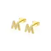 Wholesale Simple Inlaid Zirconium English Alphabet Earrings