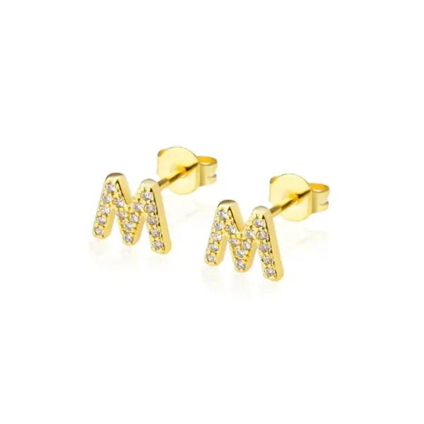 Wholesale Simple Inlaid Zirconium English Alphabet Earrings