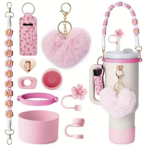 Wholesale in stock cross-border Stanley cup accessories suit love plush pendant leak-proof stopper cup cover portable rope