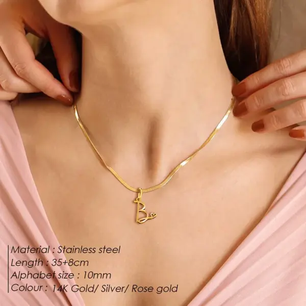 PVD Coated 14K Gold Real Gold Plated Letter Heart Shape Stainless Steel Titanium Steel Simple Style Waterproof Non Tarnish 304 Stainless Steel Pendant Necklace