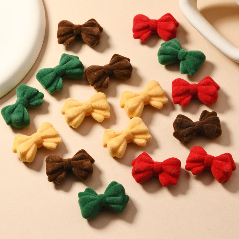 Wholesale Bow flocking beaded veet Christmas green loose beads