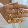 Wholesale Jewelry Exaggerated Beach Starfish Conch Shell 304 Stainless Steel Snake Chain Pendant Necklace