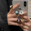 Wholesale Multi-Element ~ vintage beaded ring for women trendy light luxury niche design index finger ring cold wind elastic stacked ring