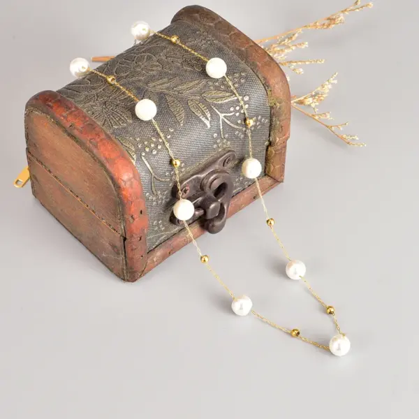 Wholesale 304 Stainless Steel Round PVD Coated Artificial Pearls 18K Real Gold Plated Elegant Waterproof Non Tarnish Beaded Necklace