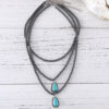Wholesale European and American cross-border Bohemian ethnic style three-layer teardrop-shaped turquoise black bead necklace, popular jewelry