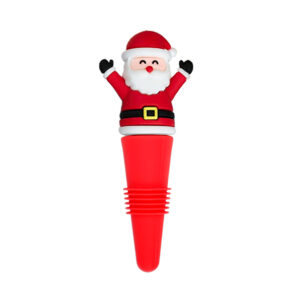 Santa claus raises his hand wine stopper