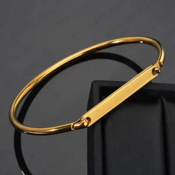 Wholesale PVD Coated Real Gold Plated 18K Customization Laser Engraving Solid Color 304 Stainless Steel Simple Style Waterproof Non Tarnish Bangle