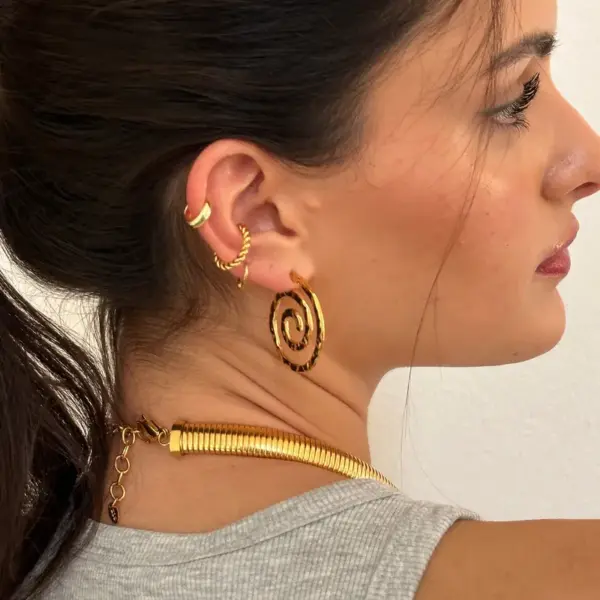 Wholesale PVD Coated Real Gold Plated Circle Lines 304 Stainless Steel Simple Style Commute Waterproof Non Tarnish Ear Studs