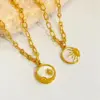 Wholesale 201 Stainless Steel 304 Stainless Steel Shell Retro Enamel Plating Inlay Sun Moon Shell Zircon Pendant Necklace