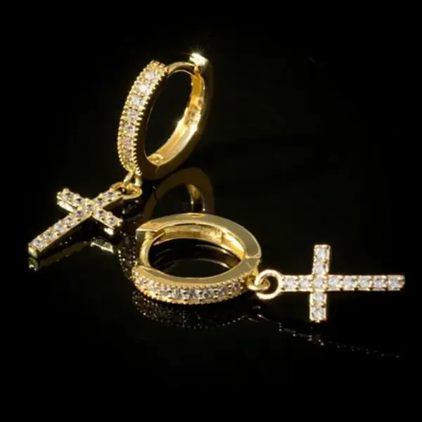 Wholesale Classic Copper Inlaid Zircon Cross Earrings Wholesale