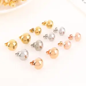 PVD Coated 18K Gold Plated Round Stainless Steel Elegant Cute Waterproof Non Tarnish Ear Studs