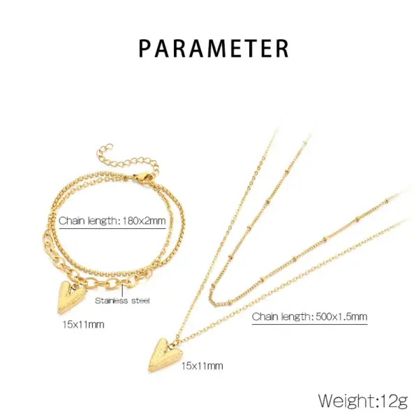 Wholesale Fashionable Minimalist Double Layer Stainless Steel Bead Chain Heart Pendant Splicing Chain Necklace Jewelry Set For Women