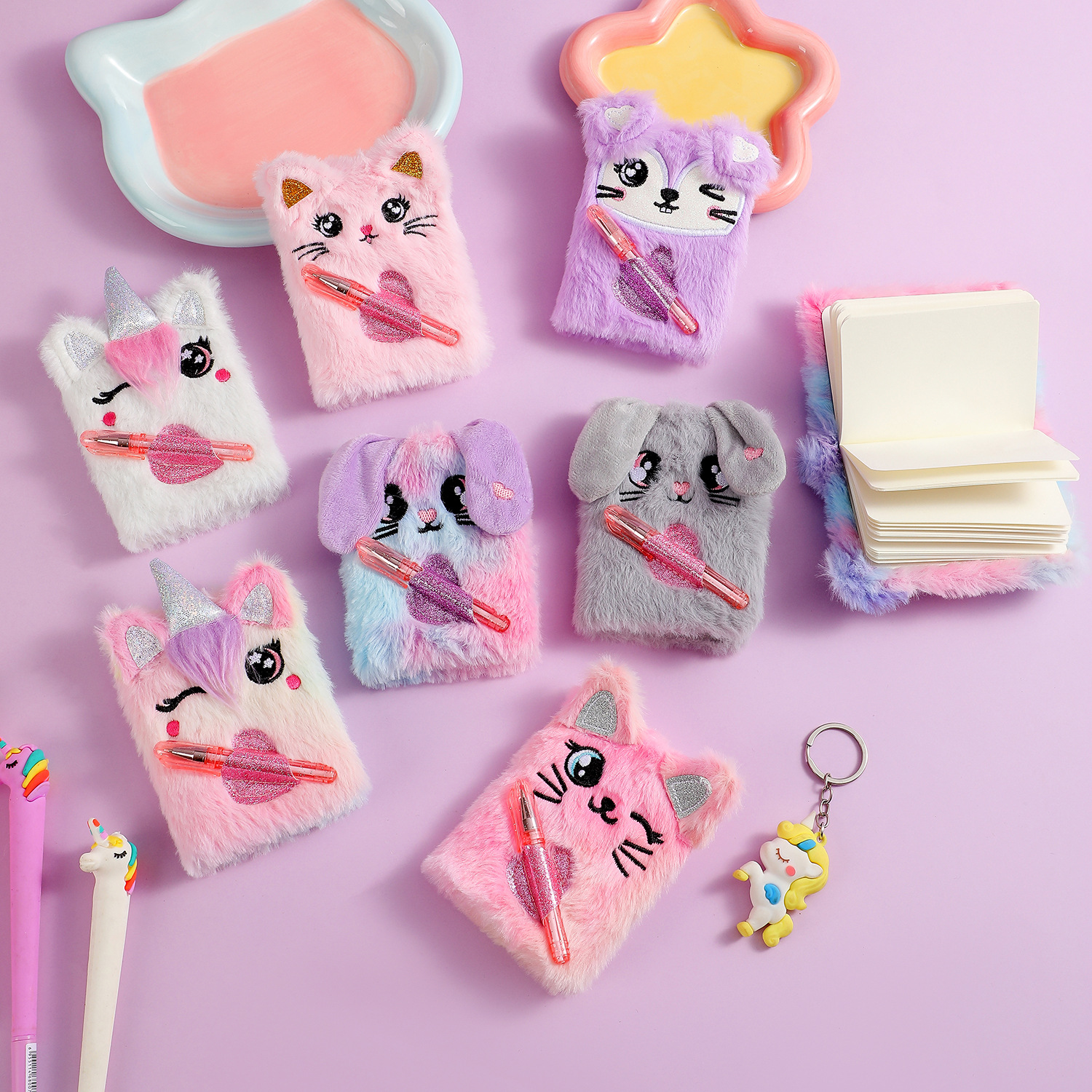 Wholesale Cartoon Animal Series Small Notebook Cute Plush with Pen