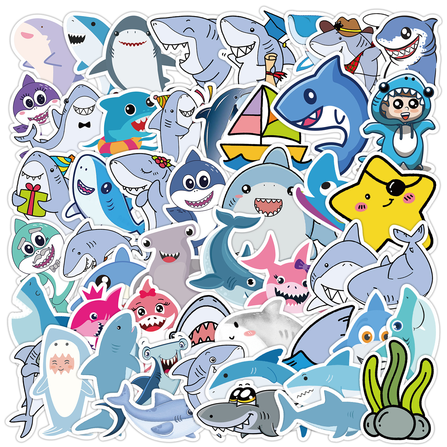 Wholesale 50 cute cartoon shark graiti stickers waterproof