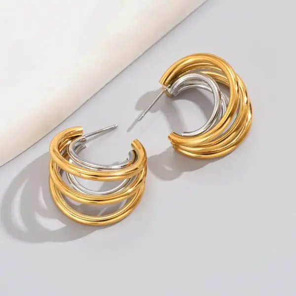 Wholesale 304 Stainless Steel Multicolor PVD Coated 18K Gold Plated 18K Gold Simple Style Classic Style Waterproof Non Tarnish Layered Plating Gold Silver Ear Studs
