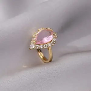 J109 Pink Water Drop Ring