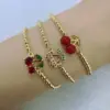 Wholesale Jewelry Cute Sweet Artistic Cherry Copper Zircon 18K Gold Plated Inlay Beaded Chain Bracelets