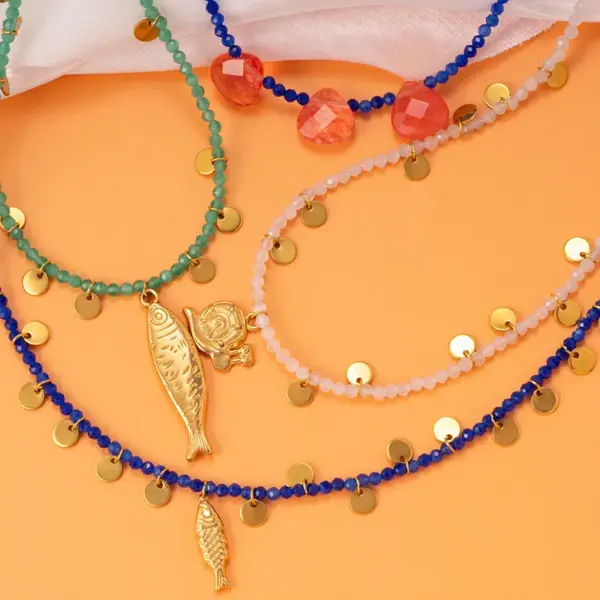 Wholesale Casual Elegant Lady Fish 304 Stainless Steel Natural Stone Beaded Chain Beaded Necklaces Wholesale