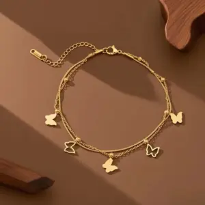 J05077-Double Layer Hollow Butterfly-Anklet- Gold