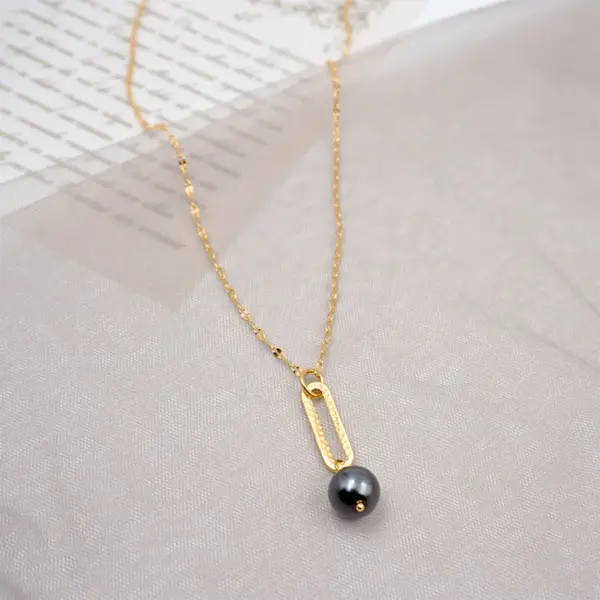 Imitation Pearl Ferroalloy Copper Round Electroplating Vacuum Plating Real Gold Plated Casual Simple Style Waterproof Non Tarnish Plating Mariner Chain Gold Pendant Necklace