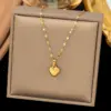 Wholesale PVD Coated Real Gold Plated Round Heart Shape Bow Knot Titanium Steel Sweet Waterproof Non Tarnish Titanium Steel Lobster Trigger Clasp Closure Necklace
