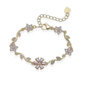 Gold Purple Diamond Petal Branch Leaf Bracelet
