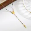 Elegant Classical Cross Virgin Mary Priest Stainless Steel Beaded Plating 18k Gold Plated Necklace