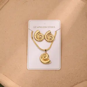 Striped Wheel Screw Snake Bone Necklace and Earrings Suite (Gold) / Chain Length 400+50mm & Needle Thickness: 0.8mm / 1 Set/Package